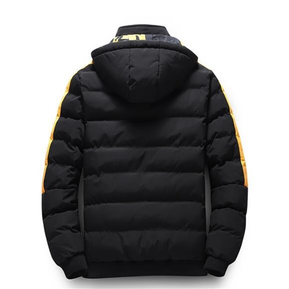 Men's Dynamic Black & Yellow Hooded Puffer - New Urban Style Jacket - Picture 5 of 10